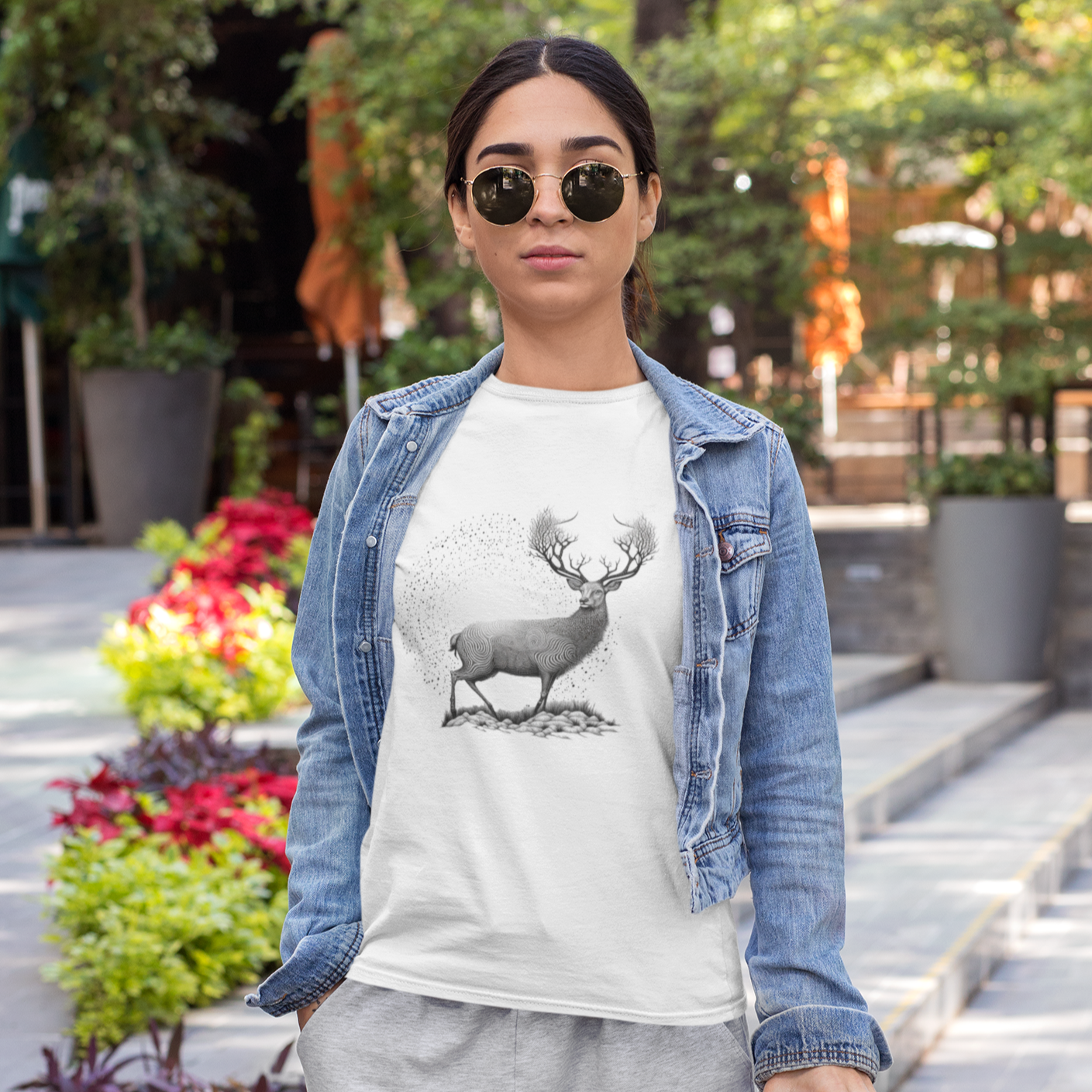 Deer Tattoo Style, Women's short sleeve T-shirt