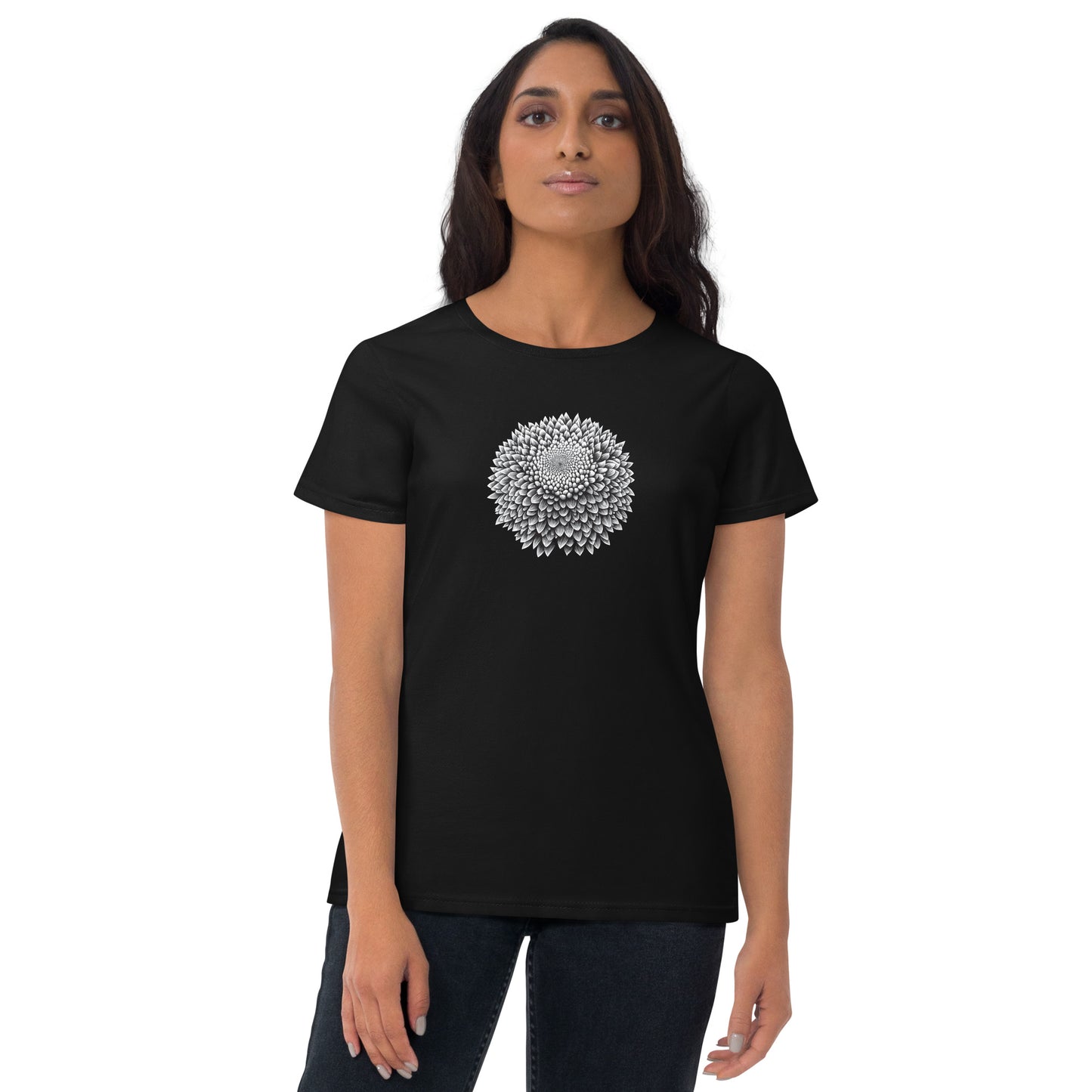 Chrysanthemum Tattoo Style, Black, Women's short sleeve T-shirt