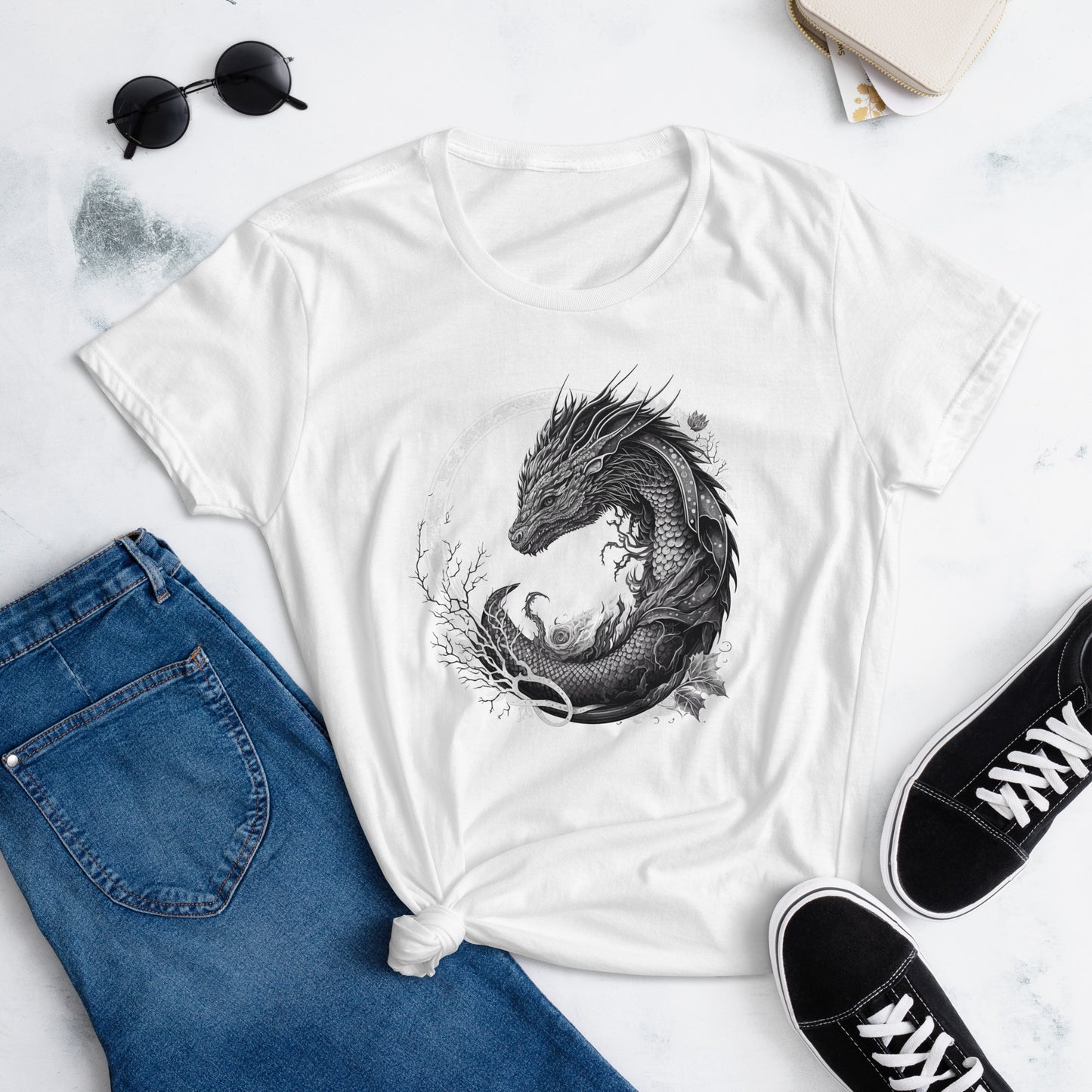 Dragon Chinese Zodiac Sign Tattoo Style, Women's short sleeve T-Shirt