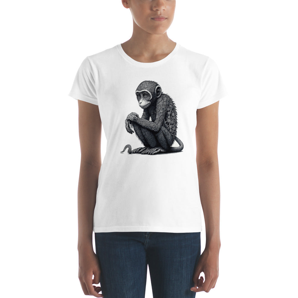 Monkey Chinese Zodiac Sign Tattoo Style, Women's short sleeve T-Shirt