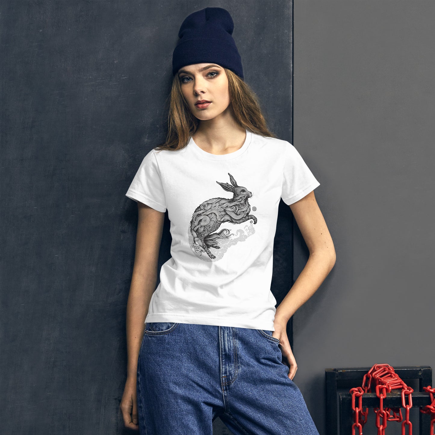 Rabbit Chinese Zodiac Sign Tattoo Style, Women's short sleeve T-Shirt