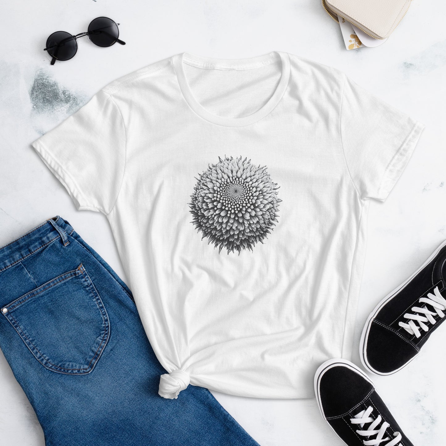 Chrysanthemum Tattoo Style, Women's short sleeve t-shirt