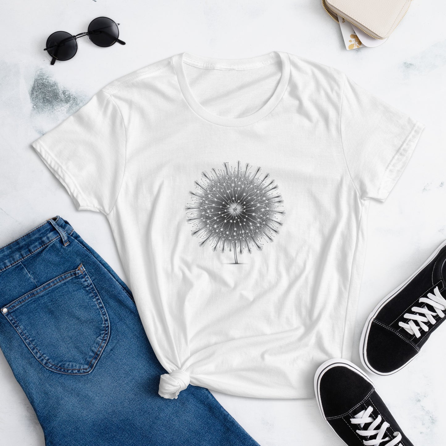 Dandelion Tattoo Style, Women's short sleeve T-shirt