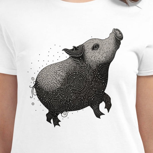 Pig Chinese Zodiac Sign Tattoo Style - Women's short sleeve T-shirt