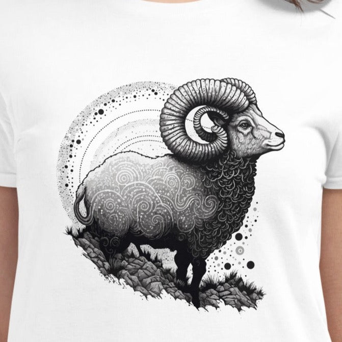 Goat Chinese Zodiac Sign Tattoo Style - Women's short sleeve t-shirt